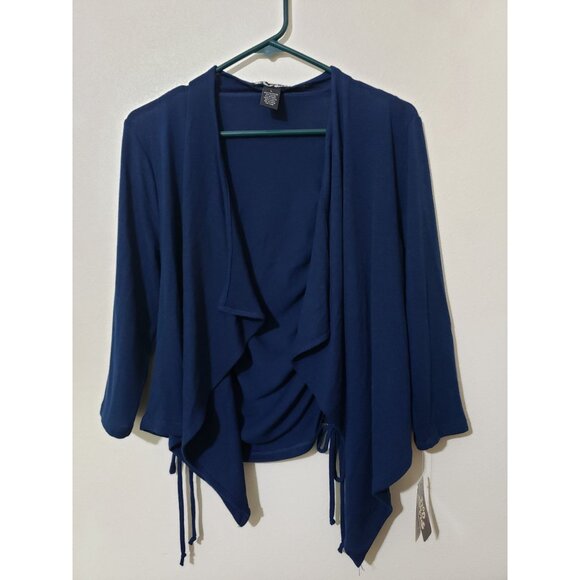 Planet Gold navy, open front, long sleeve, ruched back cardigan, size L - Picture 1 of 4